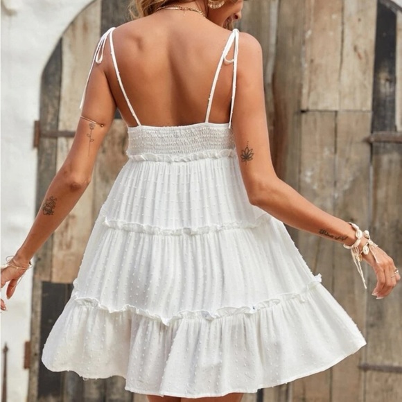 New Swiss dot sleeveless frill trim dress - Picture 5 of 6